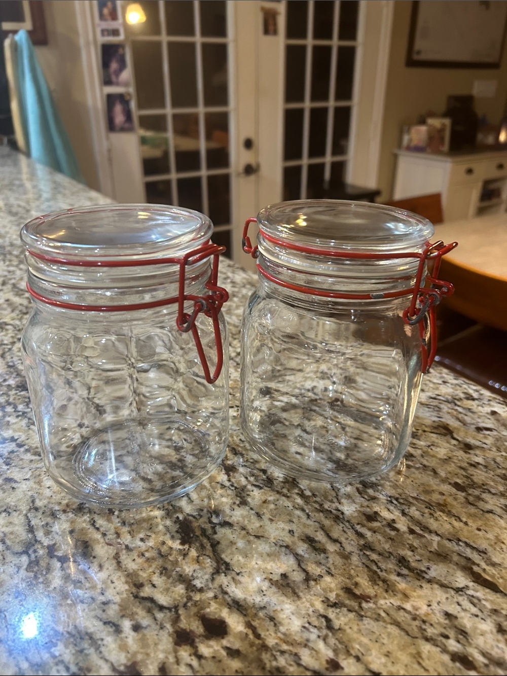 Anchor Hocking Clear Glass Canisters with Red Wire Bails - Set of 2